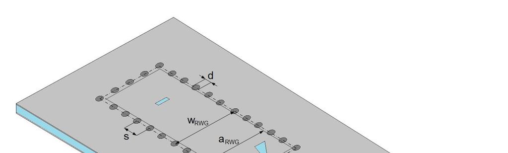 3.2.4 Konverze antény na strukturu SIW V předchozí kapitole jsme navrhli anténu napájenou obdélníkovým vlnovodem, jejíž správnou funkčnost jsme ověřili simulacemi v programu CST MWS 2011.
