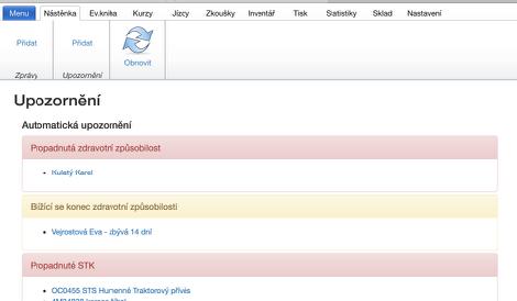 2.3.automatická upozornění Vynikající pomocník v podobě připomínkovače na: Blížící se konec TK -