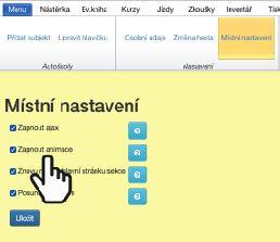 11.2.3.2. Zapnout animace Tato funkce je nejvíce využívána při zapnutém ajaxu. Kdy při přechodu mezi jednotlivými částmi programu jsou přechody animovány.