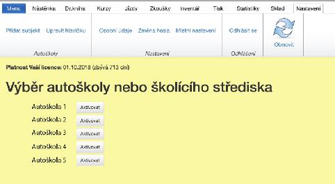 11.5.Výběr autoškoly nebo školicího střediska Umožní přepínání mezi