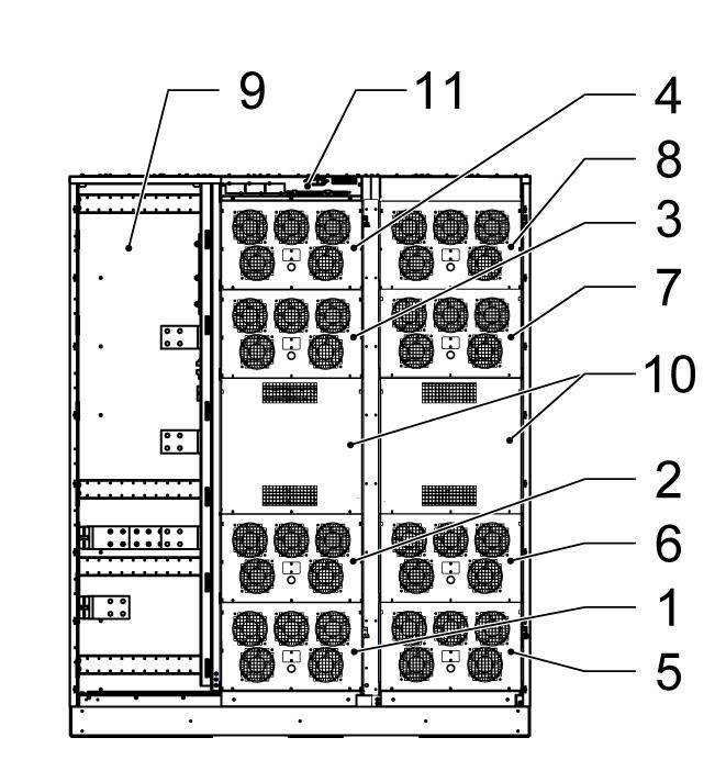 Obrázek 2. Hlavní části, vnější 1 Ovládací panel 4 Prostřední dveře 2 Levý panel 5 Dvířka na pravé straně 3 Západka dveří Obrázek 3.