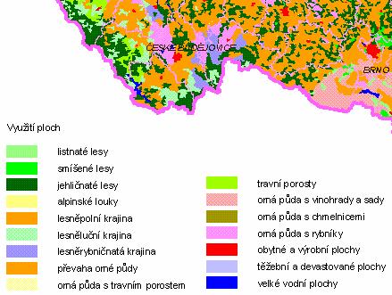 průměrnou: Využití krajiny je dáno kombinací jednotlivých ploch,
