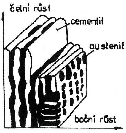 Rychlosti v 1 a v 2 se zvyšují s rostoucím obsahem feritotvorných prvků a naopak snižují s rostoucím obsahem karbidotvorných prvků. [7] 3.2. Bílé litiny Bílé litiny tuhnou podle metastabilní soustavy.