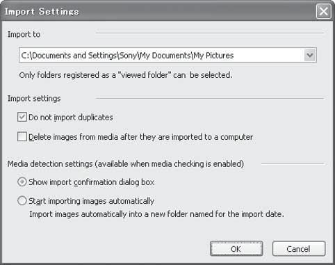 Zmiana Folder to be imported (Katalog do importu) Aby zmienić Folder to be imported, wejść na ekran Import Settings (Nastawienia importu).