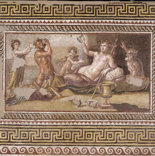 Umístění: Worchester Art Museum Kat. č.: VII/11 Objekt: část římského sarkofágu Datace: 140-160 n. l. Materiál: mramor Popis: Ve středu se kymácí opilý Dionýsos v podobě dítěte.