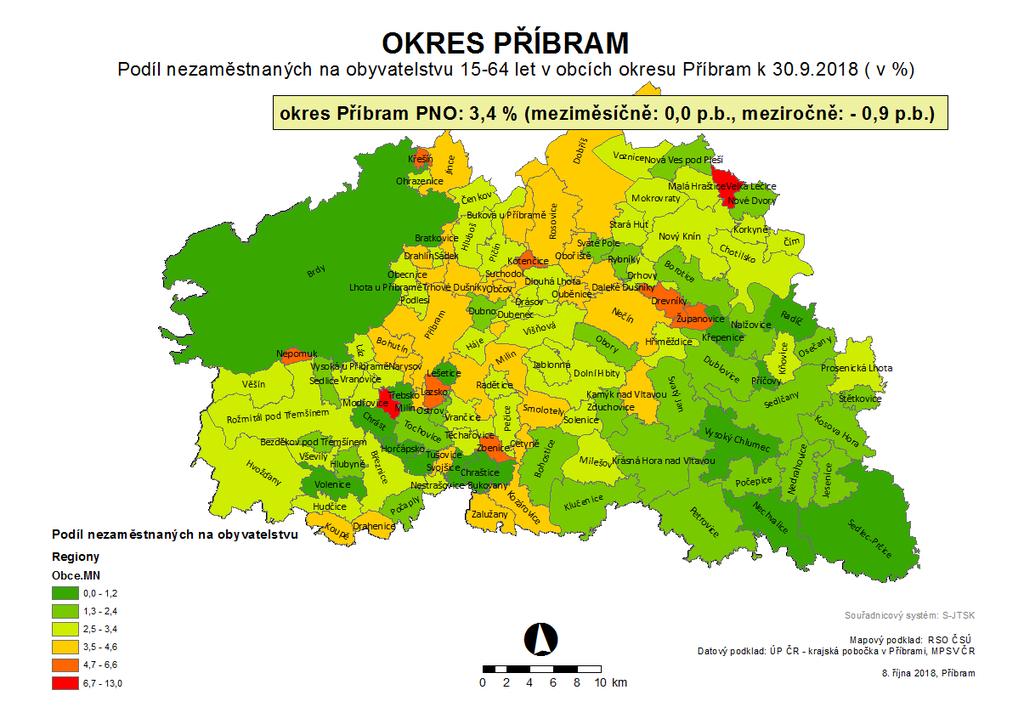 Informace o nezaměstnanosti v okrese Příbram k 30.9.