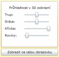 Uprostřed aplikace se nachází 3D prostorové zobrazení vektorkardiogramu, trupu těla, komor srdce a rovin (obrázek 29).