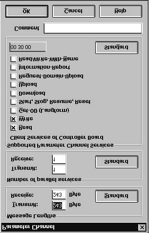 parametrů: Message Lengths / Transmit / Receive (Délka zprávy / Vysílání / Příjem): každá 243 bajty Supported Parameter Channel