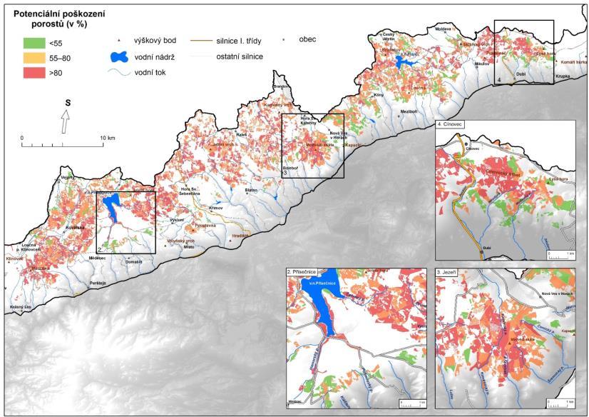 Mapa potenciálního poškození porostů SMP v