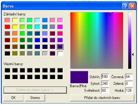 Obrázek 14 - Paleta pro výběr barev Po vybrání barev stačí kliknout na