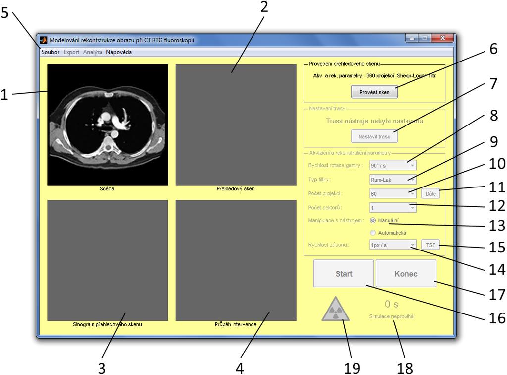 4. Realizace simulátoru Simulátor je realizován v programovém prostředí MATLAB. Ihned po spuštění se objeví na obrazovce hlavní okno programu (viz Obrázek 4). 4.1.