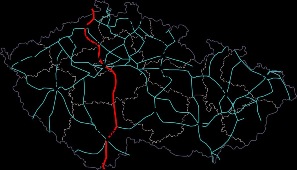 Obr. 18: Čtvrtý železniční koridor v ČR Druhou variantou bylo změření zatížení sítě při neočekávaném shluku lidí na určitém místě.