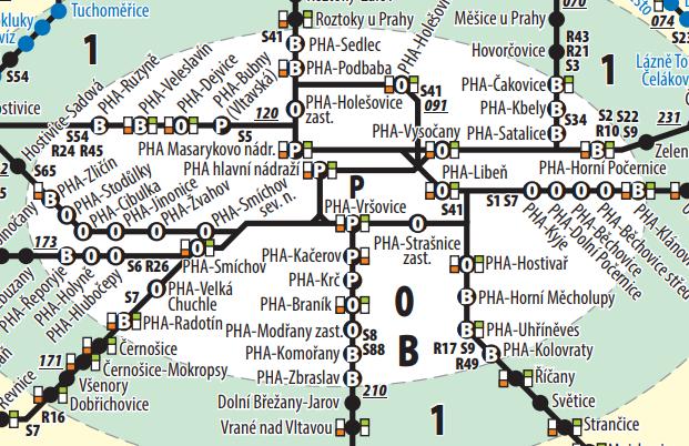 probíhalo pouze v zónách pražské integrované dopravy P, 0 a B, jelikož je zde největší hustota cestujících. Jednotlivé trasy jsou vyznačeny na obr. 25. Obr.