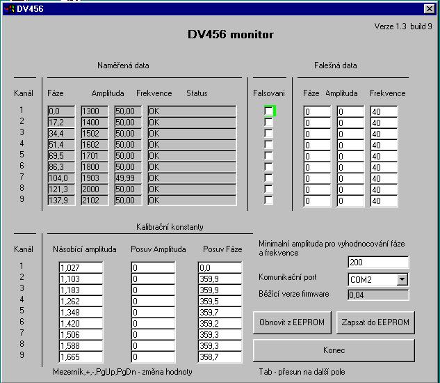 PROGRAMOVÉ OVLÁDÁNÍ Z POČÍTAČE KOMPATIBILNÍHO S IBM PC. Pomocí počítače kompatibilního s IBM PC je možné měnit nastavení kalibračních konstant a minimální úroveň signálu pro platnost frekvence a fáze.