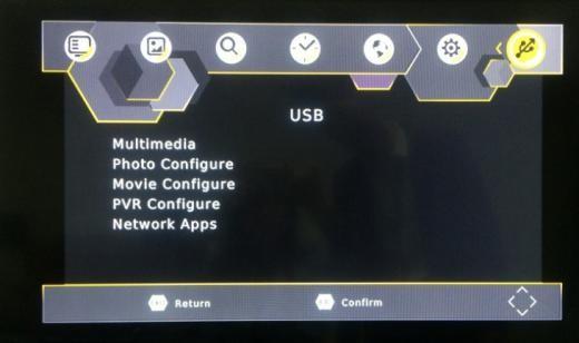 5.7 USB: 1. 2. 3. 4. [Multimédia]: Stisknutím tlačítka OK zvolte předmět, například hudba, fotografie, film nebo PVR.