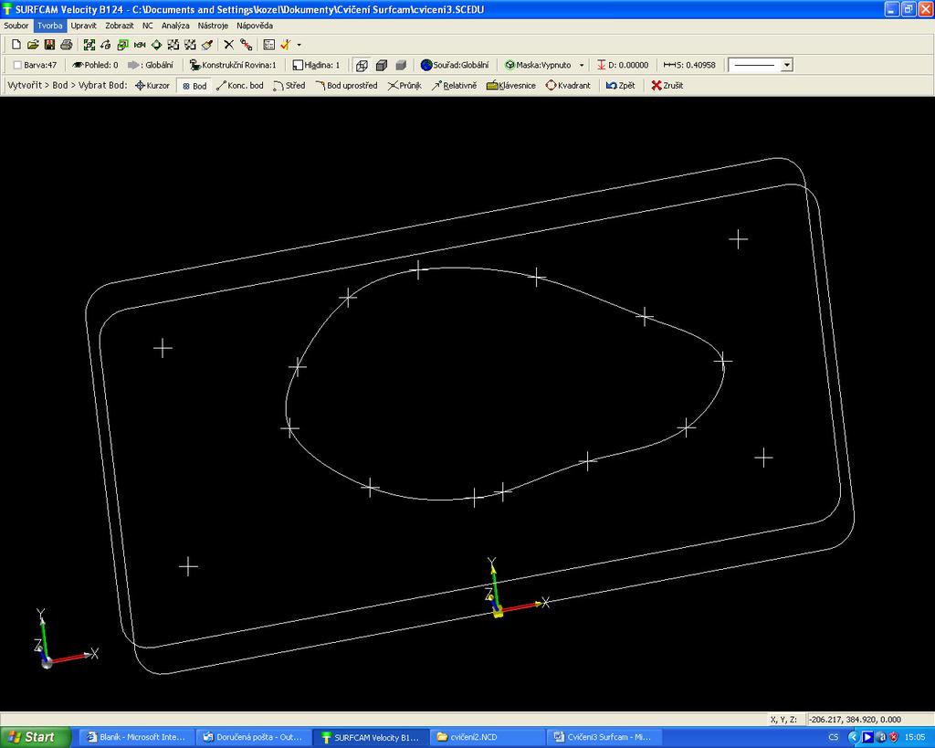 DUM 09 SurfCAM s tvorbou modelu frézování 2D 1. V prostředí Surfcam v konstrukční rovině 1 vytvořte obdélník o velikosti 500 x 250mm a zaoblete rohy. Vysuňte desku o 50mm.