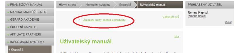 části Informační systémy Gepardis Uživatelský