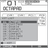 Objeví se výpis KIT LIST. Otočením stejného knobu 1 posunete kurzor. Jak zaregistrovat sadu 1. Na obrazovce KIT se stiskem tlačítka 1 (FAVORITE) objeví výpis. 2.