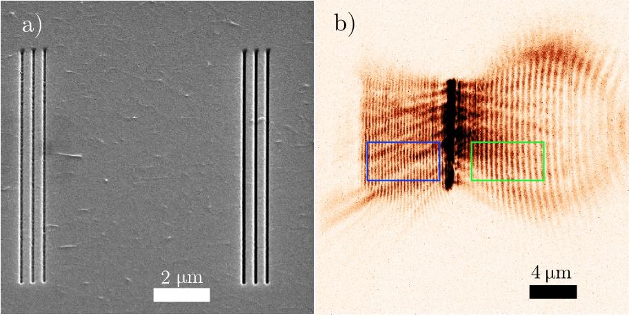 4 EXPERIMENTÁLNÍ ČÁST Obrázek 4.16: Měření blízkého pole na vrstvě zlata o tloušťce 80 nm. Vrstva je dostatečně tenká na to, aby bylo možno detekovat laserový paprsek v transmisi.