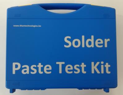 1. Solder Ball Test na základě IPC-TM-650 číslo 2.4.43 nátisk pájecí pasty na keramickou destičku přes nerezovou šablonu o tloušťce 200 µm obsahující 4 kruhové díry o průměru 6 mm.