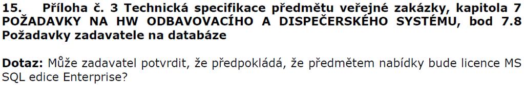 Žádost o vysvětlení zadávací dokumentace č.