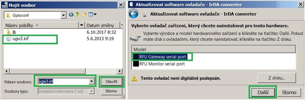Klinutím na volbu Přesto nainstalovat tento software ovladače spustíme instalaci ovladače (*), po jejímž ukončení se objeví informace Systém Windows úspěšně aktualizoval software