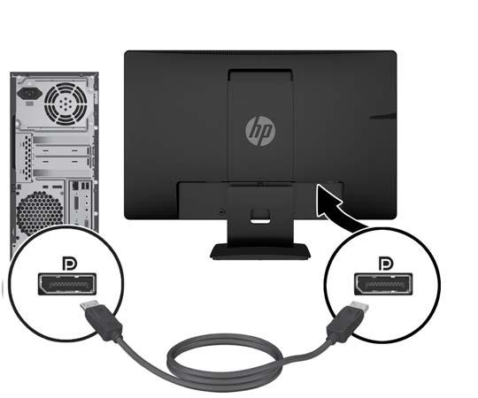 Jeden konec kabelu DisplayPort připojte ke konektoru DisplayPort na zadní straně monitoru a druhý