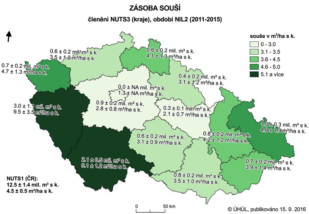 Obr. 1: Zásoba souší v krajích, období NIL2 (2011 2015) Zásoba souší podle druhu vlastnictví Tabulka č. 3 a graf č.