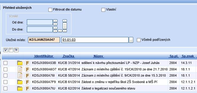 3. Přehled uložených V přehledu uložených jsou zobrazeny všechny dokumenty, které byly uloženy do některého úložného místa. 4. Vytvoření nového úložného místa a.