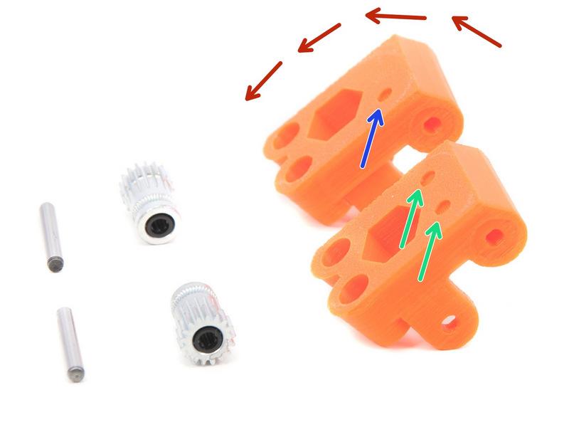 Step 4 Složení přítlačných kladek: 1. část Podle množství extrudérů budete muset složit dvě nebo čtyři přítlačné kladky.