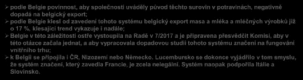 masa nebo více než 50 % mléka, původ těchto surovin musí být uveden na obalu výrobku; potraviny obsahující 100 % francouzského mléka / masa mohou být označeny Produit d'origine française (francouzský