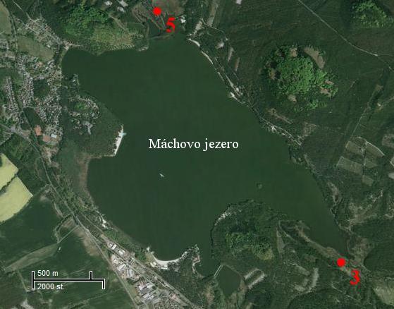 Charakteristika studovaného území Obr. 2.2: Mapa sezónních odběrových míst (č. 3 a č.