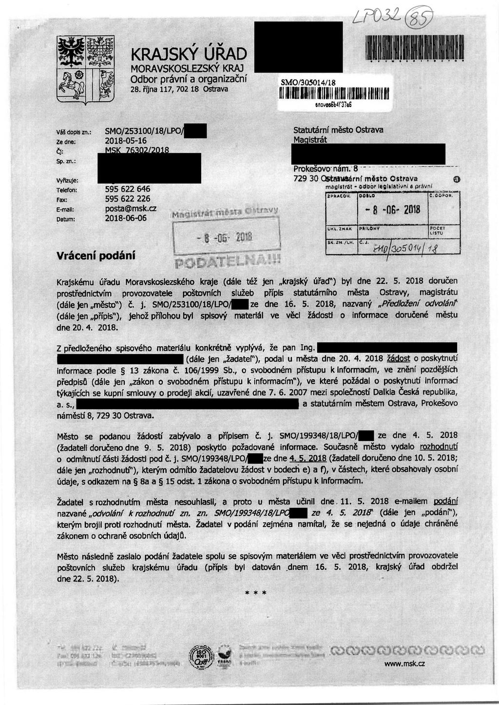 rn,, V KRAJSKY URAD MORAVSKOSLEZSKY K Odbor pravni a organizacni 28.