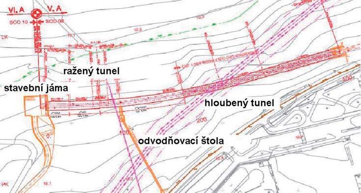 1 Vypich Motol double-track tunnel leží mezi startovací šachtou ZS BRE1 na Vypichu a stanicí Nemocnice Motol. Tunel podchází zatravněné a zalesněné plochy motolského svahu (obr. 1). 2.
