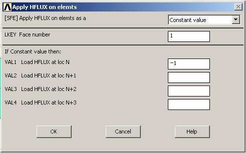 11): Preprocessor > Loads > Define Loads > Apply > Temperature > On nodes LSEL,S,,,4 NSLL,S D,ALL,,,,,,TEMP ALLSEL,ALL Před aplikací tepelného toku je vhodné vrátit se k obr.6.