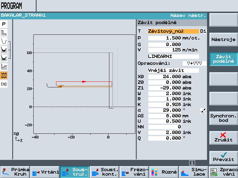 Ostatní parametry jsou popsány níže. Vztažné body Poloha řezání zápichu Délka zápichu Obr. 3.7 Zápich závitu 3.1.