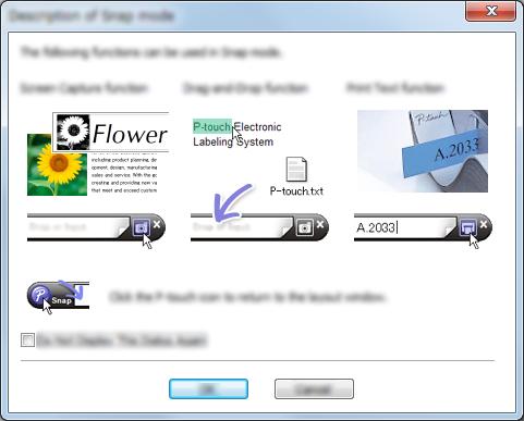 Jak používat program P-touch Editor Režim Snap 10 Tento režim umožňuje zachytit celý obsah obrazovky počítače nebo její část, vytisknout ji jako obrázek a uložit pro budoucí použití.