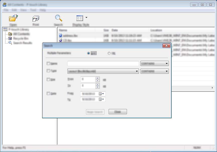 Jak používat program P-touch Library Vyhledávání šablon 12 Šablony zaregistrované pro program P-touch Library lze vyhledávat. a Klikněte na položku [Hledat]. Zobrazí se dialogové okno [Hledat].