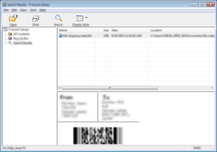 Jak používat program P-touch Library c Klikněte na tlačítko [Spustit hledání]. Hledání bude zahájeno. d Zavřete dialogové okno [Hledat].