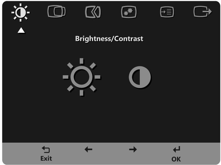 Použití ovládacích prvků displeje na obrazovce (On-Screen Display, tzv. OSD) Chcete-li upravit nastavení, lze uživatelské ovládací prvky zobrazit prostřednictvím OSD. Pro použití ovládacích prvků: 1.