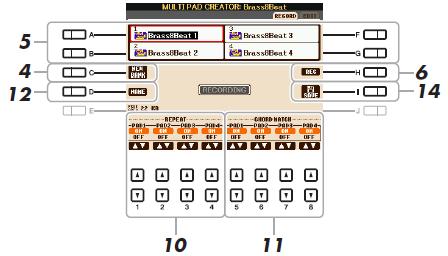 2. Vyvolejte displej ovládání. *FUNCTION+ *F+ DIGITAL REC MENU *C+ MULTI PAD CREATOR 3. Pokud je to třeba, zvolte požadovaný zvuk pomocí tlačítek kategorií zvuků.