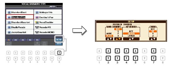 Nastavení parametrů ovládajících vokální harmonizér Můžete nastavit, který part ovládá vokální harmonizér bez ohledu na aktuální typ vokálního harmonizéru. 1.