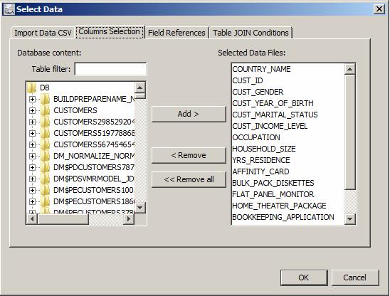 9.3 Výběr dat K výběru dat slouží komponenta Select Data. Otevřeme-li tuto komponentu zobrazí se nám panel, pomocí, kterého můžeme zadat vstupní data pro dolování. Obrázek 9.3. 1 Panel komponenty