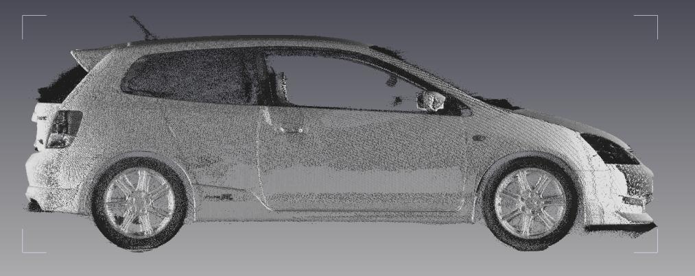 Obrázek 1 Bodové mračno automobilu [2] Layout výroby Layout výroby představuje vizualizaci uspořádání pracovišť. Tato vizualizace může být ve fyzické (vytištěná dokumentace) nebo digitální formě.