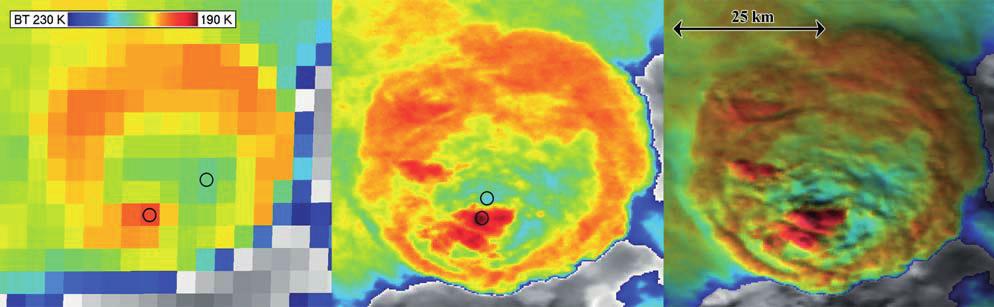 Bouře byly pozorovány jak geostacionární družicí Meteosat druhé generace (MSG), tak polárními družicemi Suomi-NPP a Aqua.