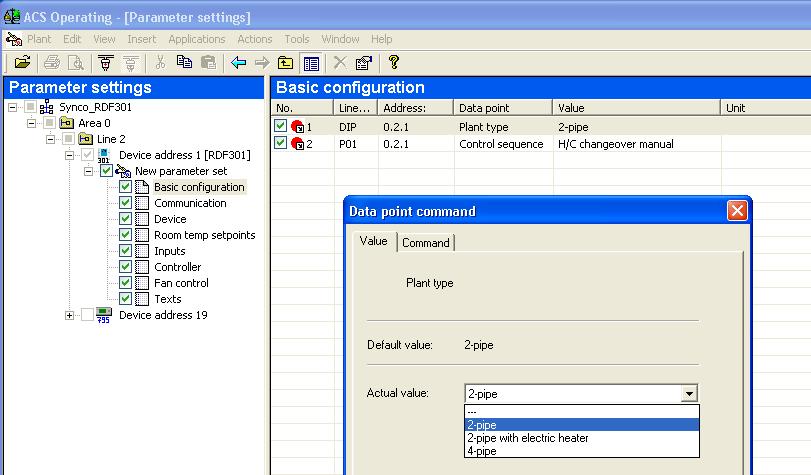 Pro nastavení parametrů vyberte Applications, potom Parameter settings Aplikace a regulační parametry mohou