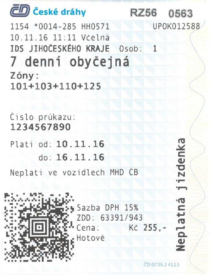 Část C Vzory předplatných časových kupónů 3.2 Oddíl č. 2 Vzory předplatných časových kupónů vydávaných na předprodejních místech Českých drah, a.s. Náhledy jsou uvedeny pouze pro kategorii cestujících plné (obyčejné) jízdné dle jednotlivých časových platností kupónů, a to vždy ve variantě s MHD ČB a bez MHD ČB.