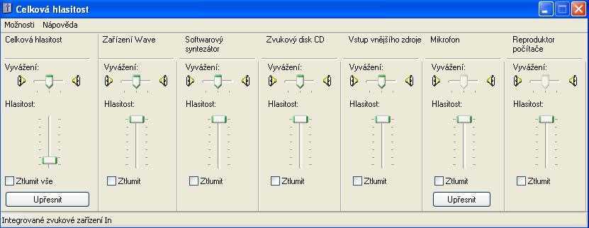 V okně s názvem Celková hlasitost vybereme položku mikrofon a dáme