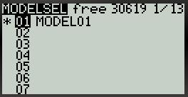 Některé z nich mohou požadovat úpravu firmware ve vysílači. Volba modelu Volba protokolu 1. Stiskněte Menu a zvolte Model 2. Stiskněte Page.