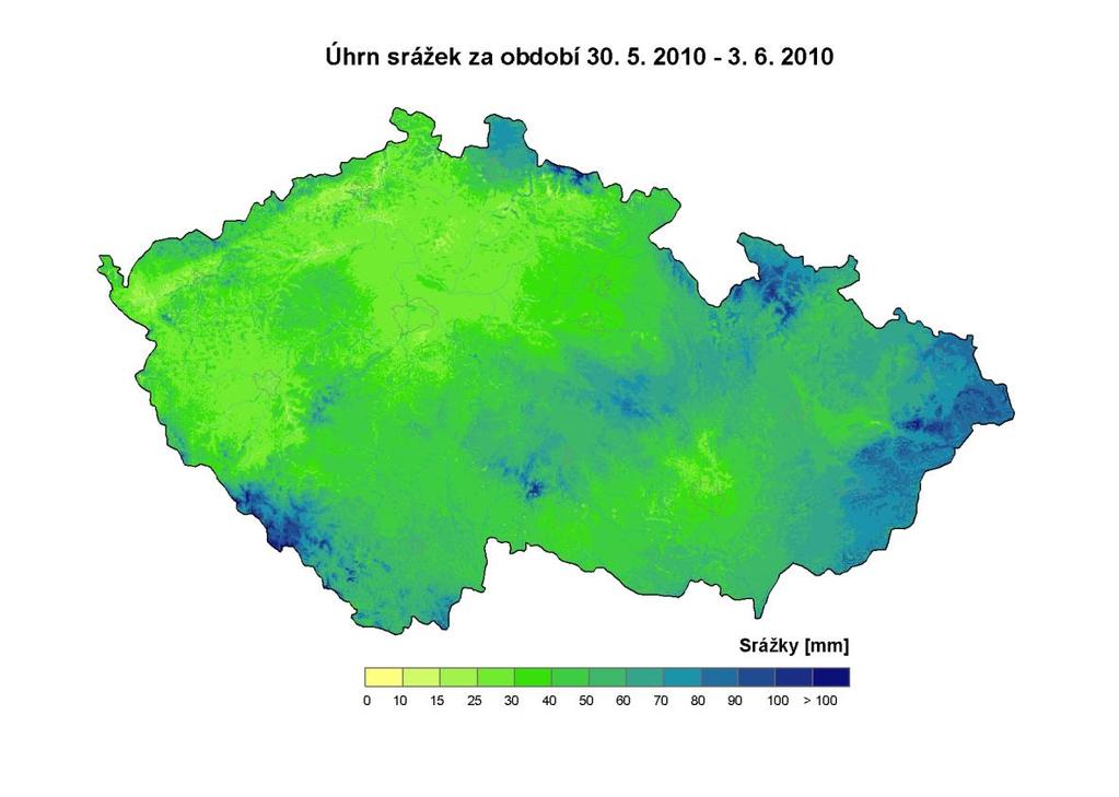 Obr.14 Mapa pětidenních sráţkových úhrnů v ČR od 3.5.21 do 3.6.